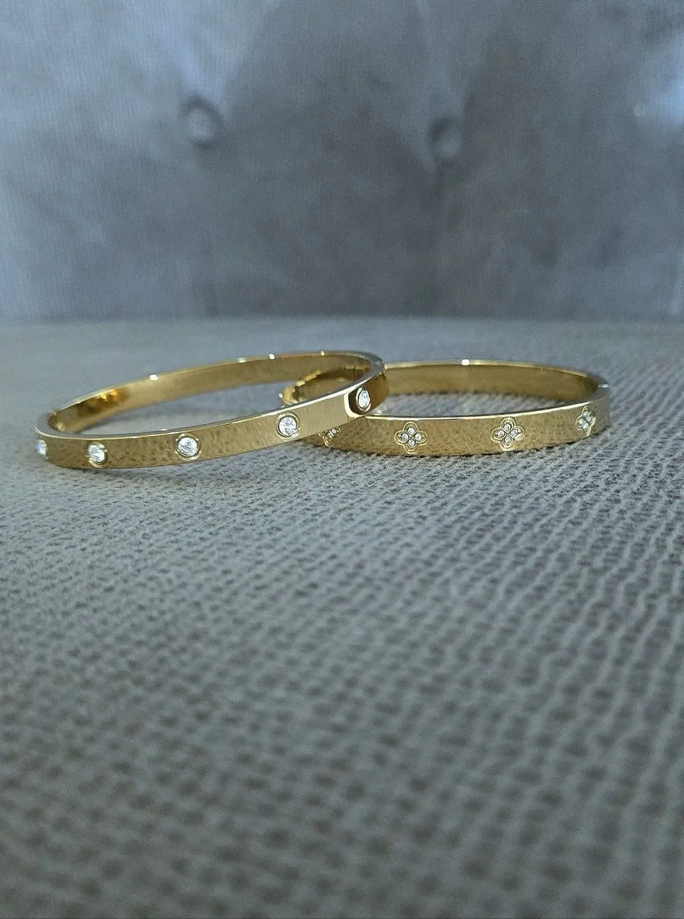 Set of Two✌️ Hinged Bangle Bracelets with Bezel Set Cubic Zirconias - NWOT